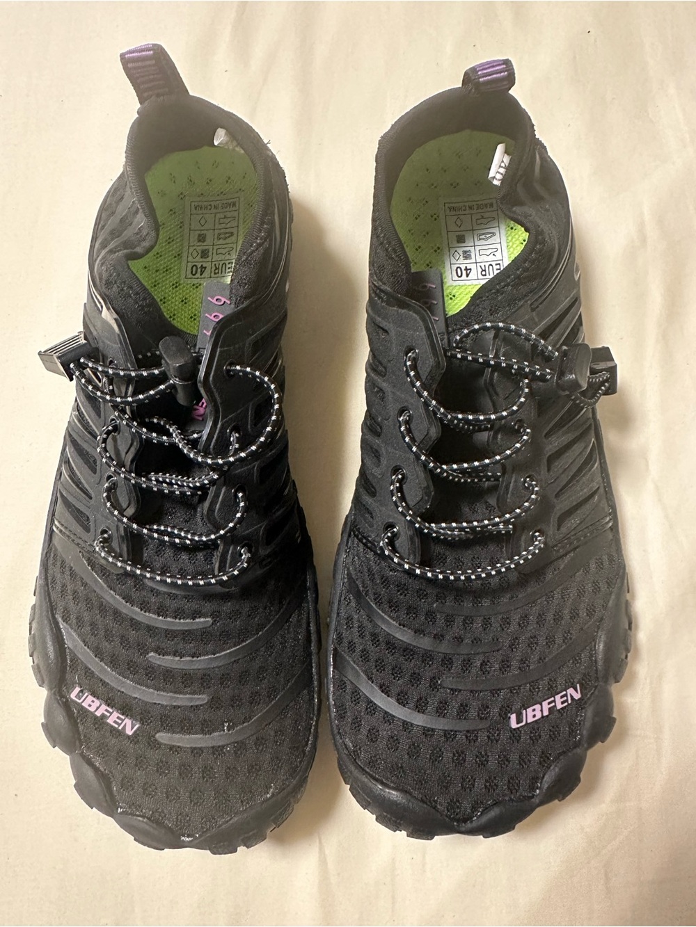 UBFEN Water Shoes Women’s EU 40 US 9 Black & Purple Quick Dry Aqua Beach Hiking